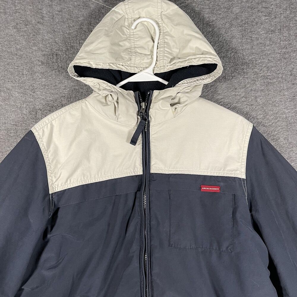 Vintage Abercrombie & Fitch Jacket Mens Medium Blue Hooded 90s Y2K Colorblock